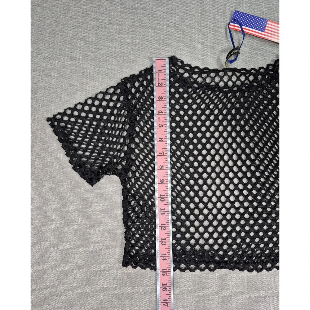 American Leisure Womens Black Fishnet Mesh Crop Top and Shorts Set Size S NEW